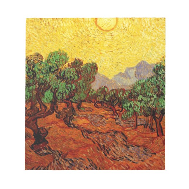 Bloc De Notas Árboles olivos con cielo amarillo y sol (Frente)