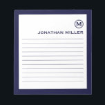 Bloc De Notas Armada de Monograma minimalista en línea<br><div class="desc">Un moderno bloc de notas minimalista bordeado de azul marino y blanco. Personalizado monograma inicial y nombre en un fondo blanco simple,  enmarcado por un borde azul marino. Personalice el uso de los campos proporcionados o utilice el botón "mensaje" para ponerse en contacto con el diseñador para obtener ayuda.</div>