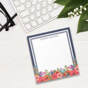 Bloc De Notas Arreglo floral Boho - Azul y blanco de la Marina -