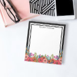 Bloc De Notas Arreglo floral Boho - Blanco y negro - Nombre<br><div class="desc">Tablero floral con un hermoso arreglo de flores bohemias. Añade tu nombre en letras negras modernas.</div>