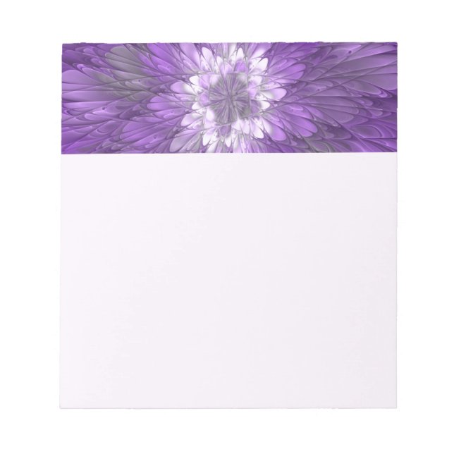 Bloc De Notas Arte abstracto fractal de flor púrpura psicodélico (Frente)