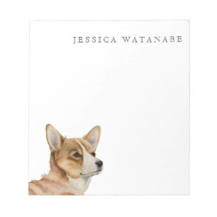 Bloc De Notas Arte Acuarela de Perro Corgi Agregar Nombre