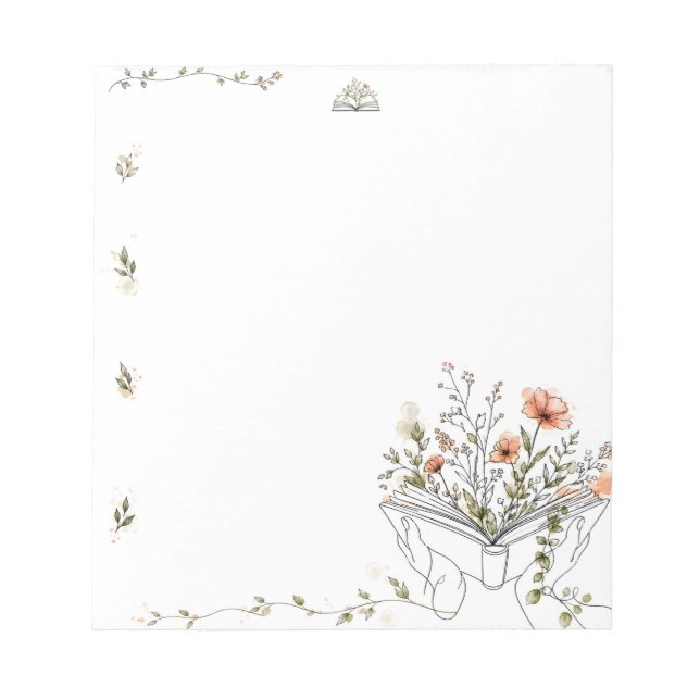 Bloc De Notas Arte Botánico de Línea de Libros en Flor (Frente)