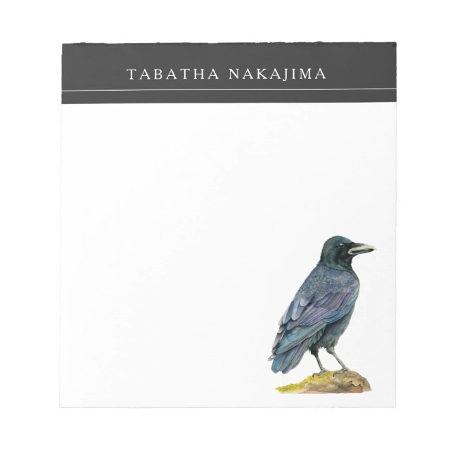 Bloc De Notas Arte de acuarela de Crow | Añadir nombre (Frente)