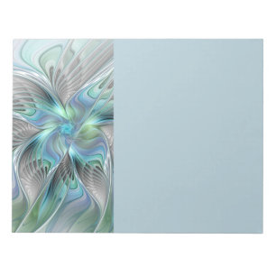 Bloc De Notas Arte de fractal de fantasía de mariposa azul verde