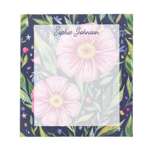 Bloc De Notas Arte floral en acuarela rosa personalizado