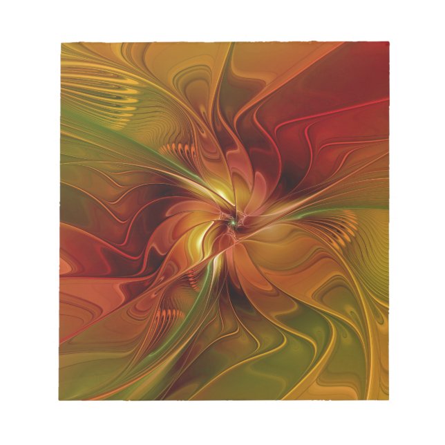 Bloc De Notas Arte floral fractal abstracto rojo naranja marrón  (Frente)
