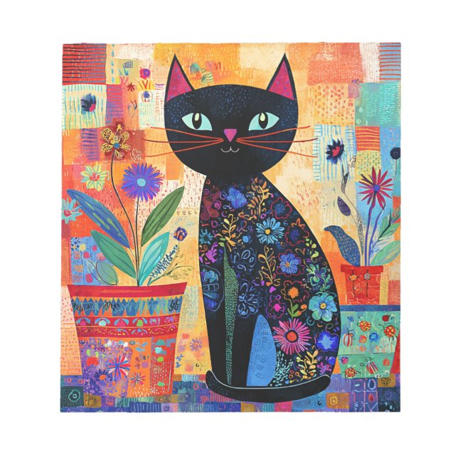 Bloc De Notas Arte popular de gato negro (Frente)
