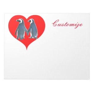 Bloc De Notas Aves amorosas Pingüino Pareja Corazón Rojo Thunder