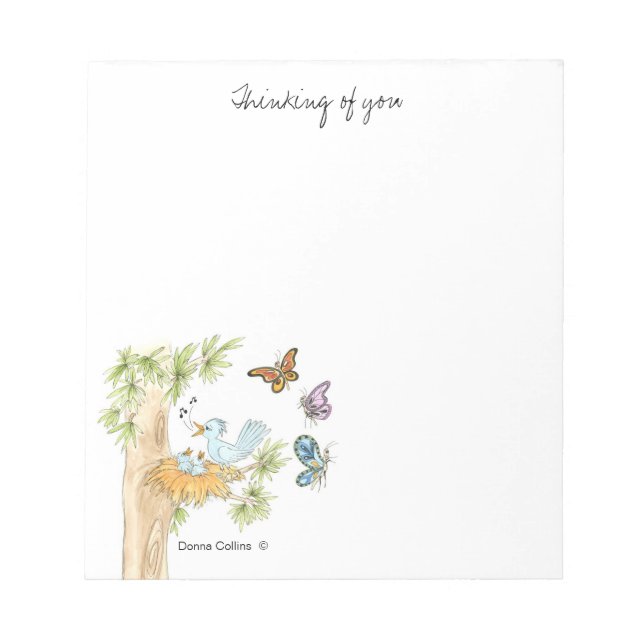 Bloc De Notas Aves azules en una almohadilla de notas de árbol (Frente)