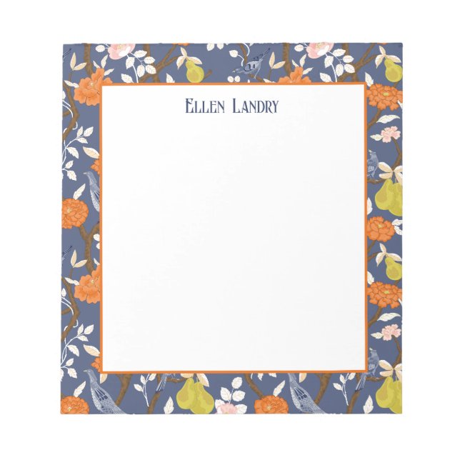 Bloc De Notas Aves Chinoiserie naranja y azul (Frente)