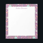 Bloc De Notas Aves elegantes Flores Patrón malva personalizado<br><div class="desc">Un patrón floral de bonito de flores lindas en azul sobre un bonito fondo morado,  personalizado con tu nombre.</div>