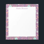 Bloc De Notas Aves elegantes Flores Patrón malva personalizado<br><div class="desc">Un patrón floral de bonito de flores lindas en azul sobre un bonito fondo morado,  personalizado con tu nombre.</div>