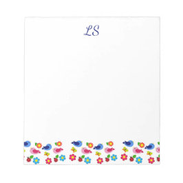 Bloc De Notas Aves y flores patrón primavera blanco