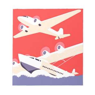 Bloc De Notas Avión volando vintage WPA colorido