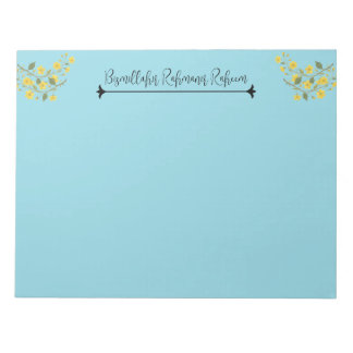 Bloc De Notas Azul amarillo Floral Bismillahir Rahmanir Raheem