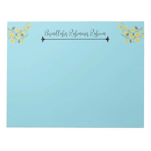 Bloc De Notas Azul amarillo Floral Bismillahir Rahmanir Raheem (Frente)