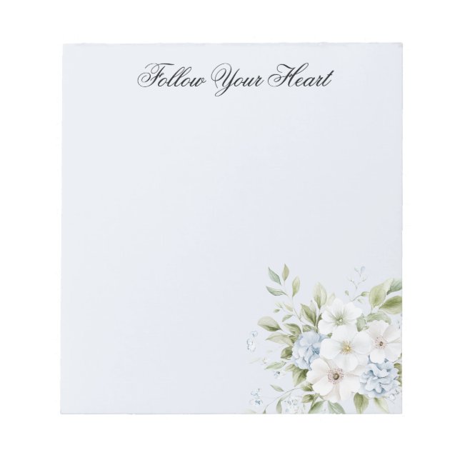 Bloc De Notas Azul Claro Floral Blanco Cielo (Frente)