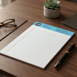 Bloc de notas azul con logotipo empresarial person