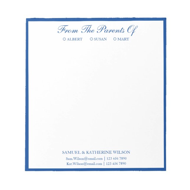 Bloc De Notas Azul De La Marina Moderna De Los Padres De Notepad (Frente)