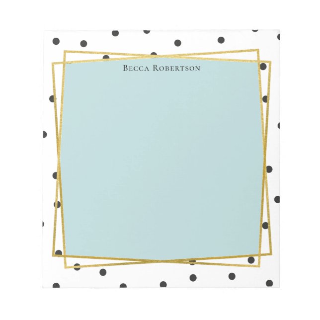 Bloc De Notas Azul estiloso con puntos de confetti y tu nombre (Frente)