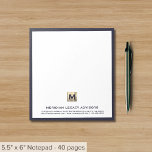 Bloc de notas azul monograma elegante<br><div class="desc">Aumente su experiencia de toma de notas con nuestro Bloc de notas Elegante Monograma Azul. Con un sofisticado emblema inicial de un monograma dorado cepillado sobre un fondo blanco enmarcado con un rico borde azul marino, este bloc de notas desprende profesionalidad y estilo. Perfecto para planificadores inmobiliarios, abogados y asesores,...</div>