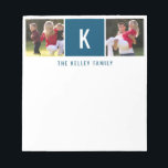 Bloc de notas azul personalizado de la foto de fam<br><div class="desc">Agregue sus fotos favoritas,  iniciales y texto usando el formulario de plantilla. Elija "personalizar más lejos" para mover las fotos según sea necesario o para cambiar el tipo de letra.</div>
