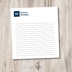Bloc De Notas Azul Prusiano Elegante Chic Moderno Monograma Raya