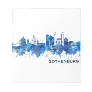 Bloc De Notas Azul Skyline de Suecia de Gotemburgo