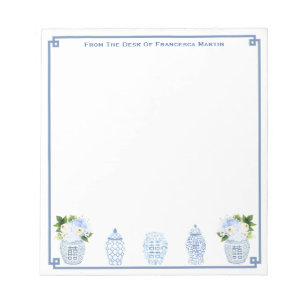 Bloc De Notas Azul y Blanco Acuarela Chinoiserie Personalizado