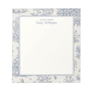Bloc De Notas Azul y Blanco Patrón de Toile de Bosque Personaliz