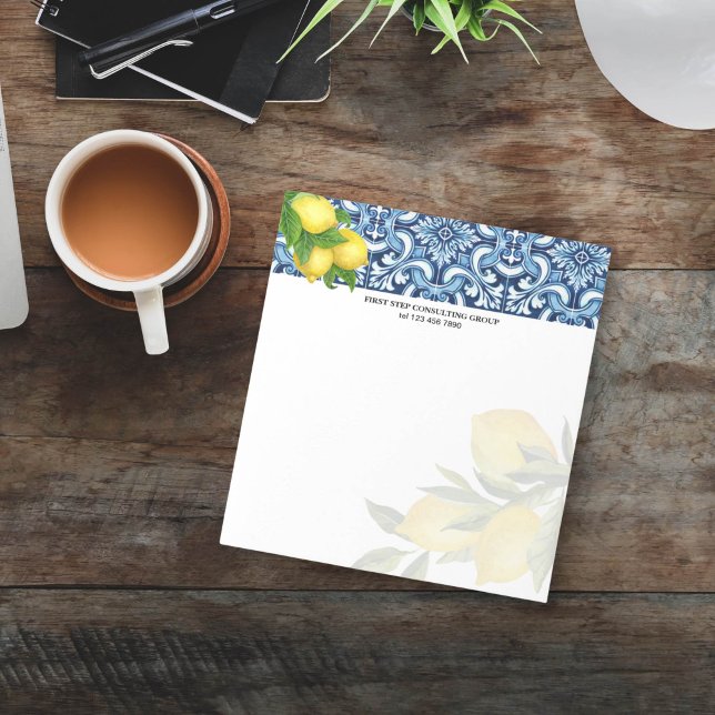 Bloc De Notas Azulejos azules lemons Amalfi Positano personaliza (Blue tiles and lemons personalized notepad Amalfi Positano Italian themed Majolica Mediterranean)