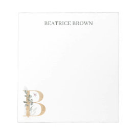 Bloc De Notas B Monograma Floral Personalizado