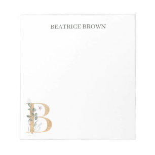 Bloc De Notas B Monograma Floral Personalizado