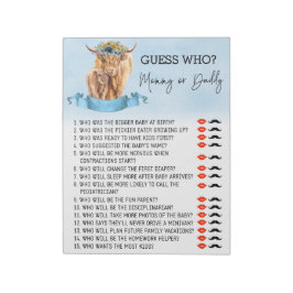 Bloc De Notas Baby Shower Adivina Quién Juego Azul vaca Highland