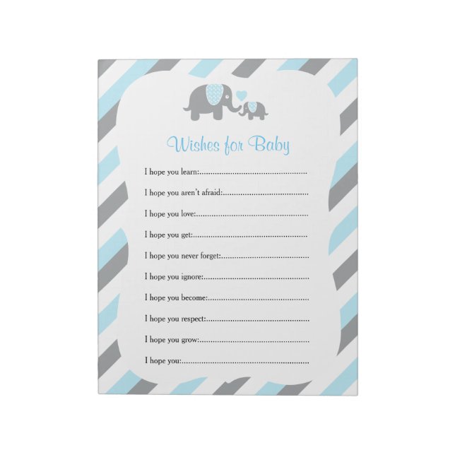 Bloc De Notas Baby Shower azul, blanco y gris - Deseos 2 (Lado Izquierdo)