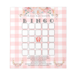 Bloc De Notas Baby Shower Bingo BOHO Baby Coral Gingham