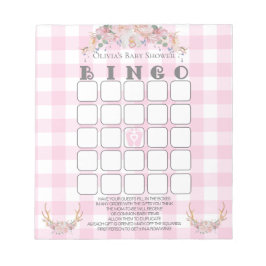 Bloc De Notas Baby Shower Bingo BOHO Baby Pink Gingham
