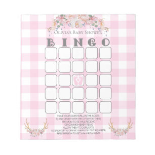Bloc De Notas Baby Shower Bingo BOHO Baby Pink Gingham