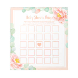 Bloc De Notas Baby Shower Bingo Eucalyptus Foliage Peony Peach