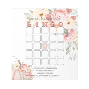 Bloc De Notas Baby Shower Bingo Rubor Coral Pumpkin Peony Floral