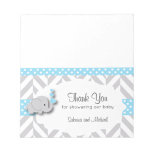 Bloc De Notas Baby Shower de Elefante Azul y Gris Candy Topper