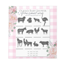 Bloc De Notas Baby Shower Farm Animal Games Pink Roses Gingham