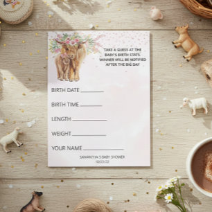 Bloc De Notas Baby Shower Guesses Game Highland Cow Pink