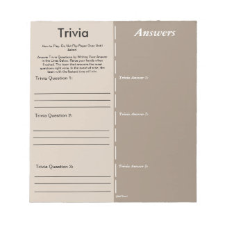 Bloc De Notas Baby Shower Trivia Party Game - Custom Questions