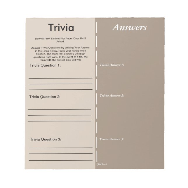 Bloc De Notas Baby Shower Trivia Party Game - Custom Questions (Frente)