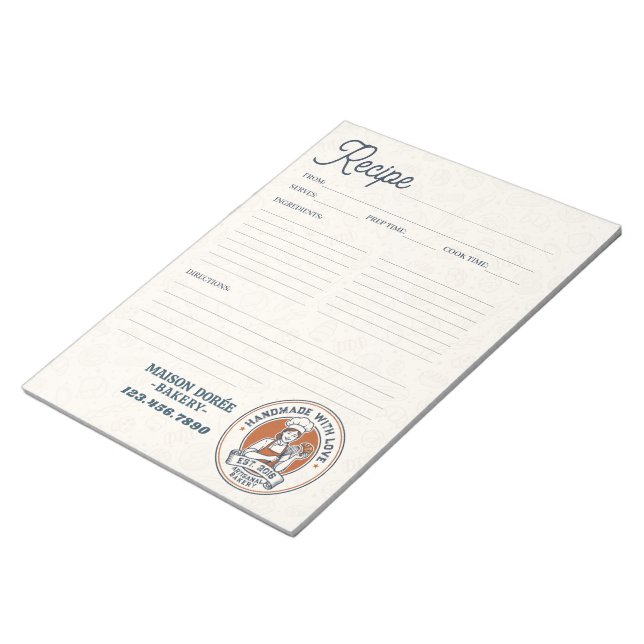 Bloc De Notas Bakery Pastry Chef Baking Recipe Page Cookbook (Lado Derecho)