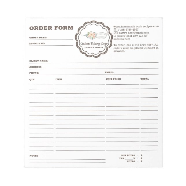 Bloc De Notas Bakery Whisk Order Form simple (Frente)