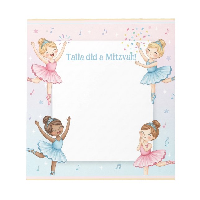 Bloc De Notas Ballerina Bailarina Personalizada Mitzvah Nota Not (Frente)