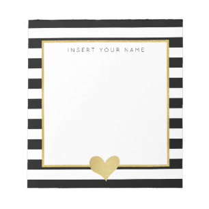 Bloc De Notas Bandas negras y Relieve metalizado dorado Notepad